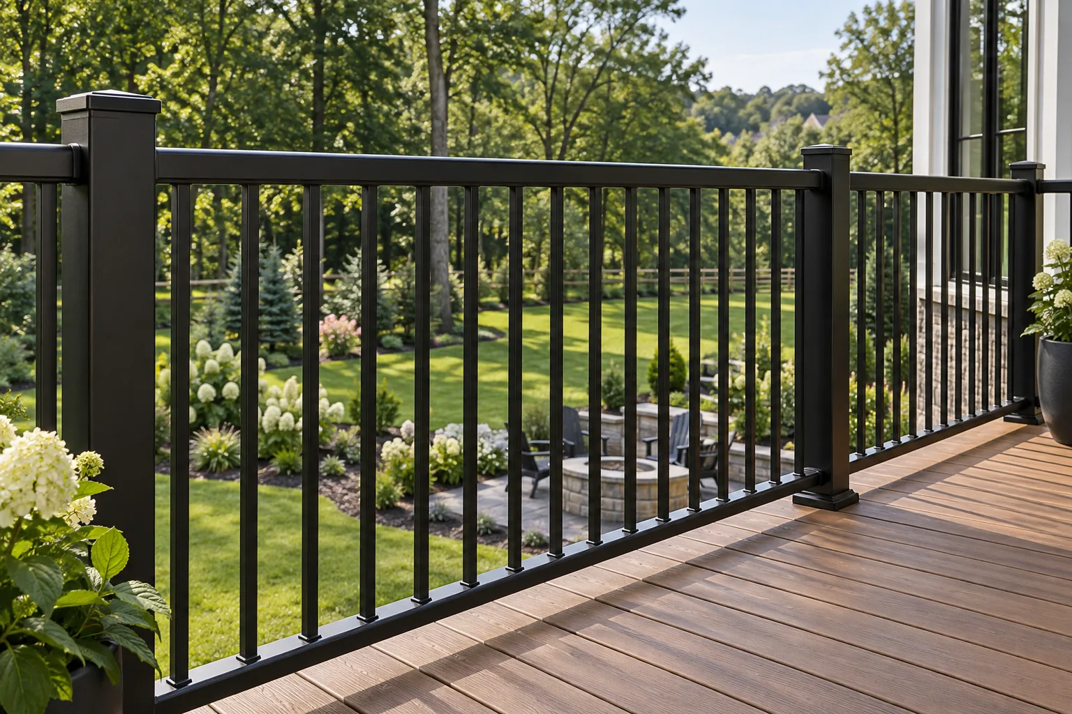 Concept example of black vertical deck railings