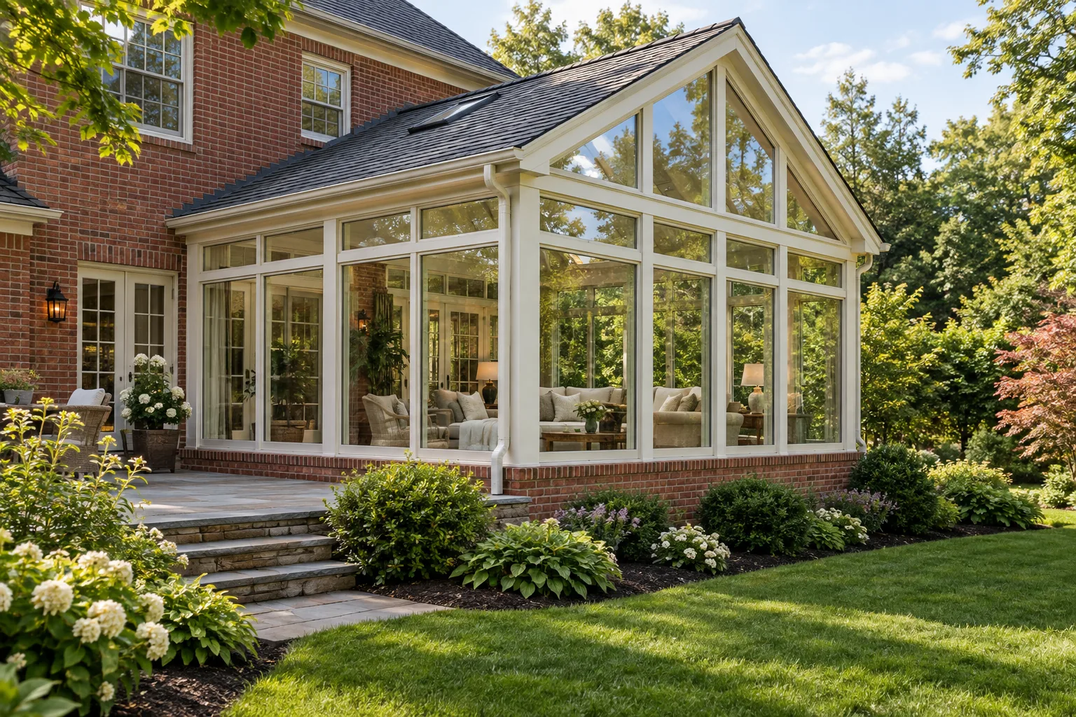 Concept example of an enclosed glass sunroom addition